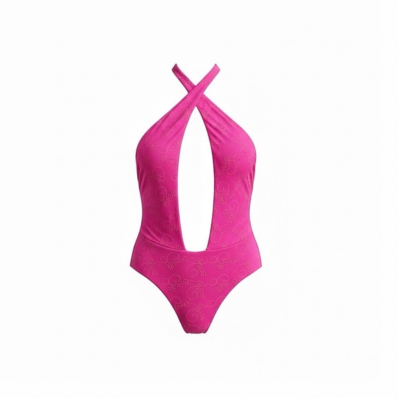 FRANKIES BIKINIS Roma Eyelet One Piece Swim, Magenta, XS - Picture 11 of 11